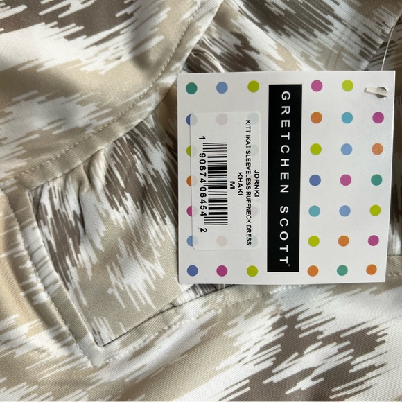 Gretchen Scott Khaki Jornki Kitt Ikat Sleeveless Ruff Neck Dress Medium - Picture 9 of 9